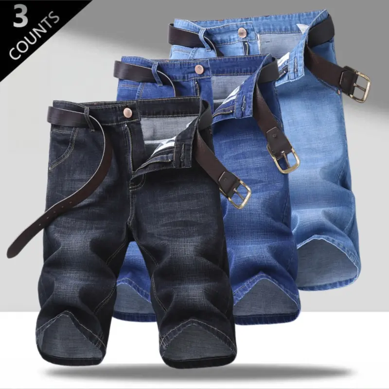 Men’s 3-Pack Straight-Leg Denim Capri Pants – Breathable, Classic 5-Pocket Design, Vintage Whiskered Wash, Flattering Fit (Belt Not Included)