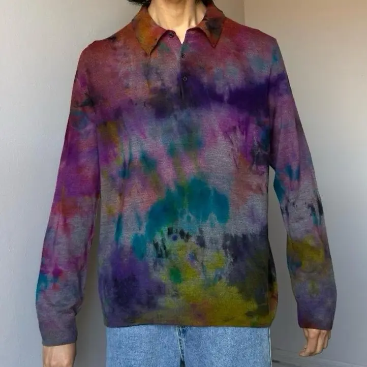 Men’s XL Galaxy rainbow sweater collared button up pullover Long Sleeve
