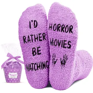 HAPPYPOP Women Horror Movie Socks Halloween Socks, Funny Horror Scary Movie Lover Purple Gifts  SwimWeek  summervibes