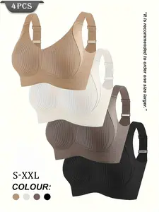 Women's Solid Adjustable Strap Wireless Seamless Spandex Bra, Breathable Comfortable Buckle Back Push Up Bra, Women's Lingerie for All Seasons, Bra Pack