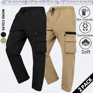 Men's cargo pants, thin and loose fit, trendy straight leg, multi-pocket, casual and durable, long pants for outdoor sports.
