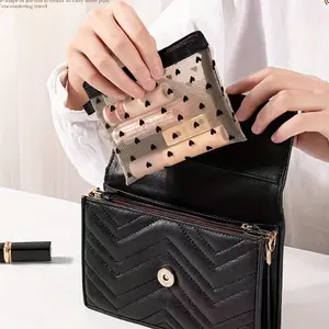 1pc Fashionable mesh heart-shaped makeup bag, portable zipper toiletries storage box, perfect lipstick bag, coin pocket, portable storage bag