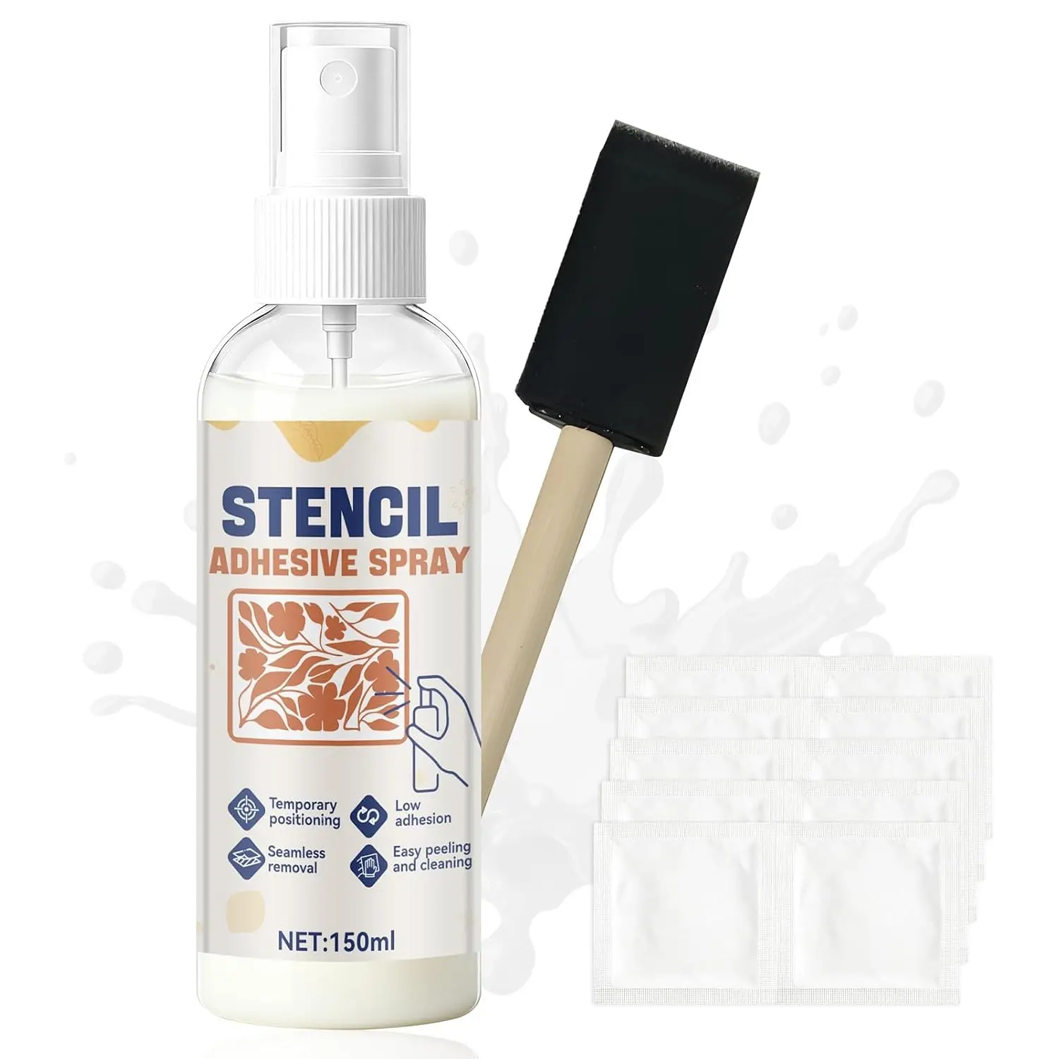 150ML Stencil Adhesive Spray, Repeatable Position Easy to Peel Off | Temporary Adhesive Spray Light Tack No Residue after Drying for Templates Plastic Products Walls Canvas Wood Glass