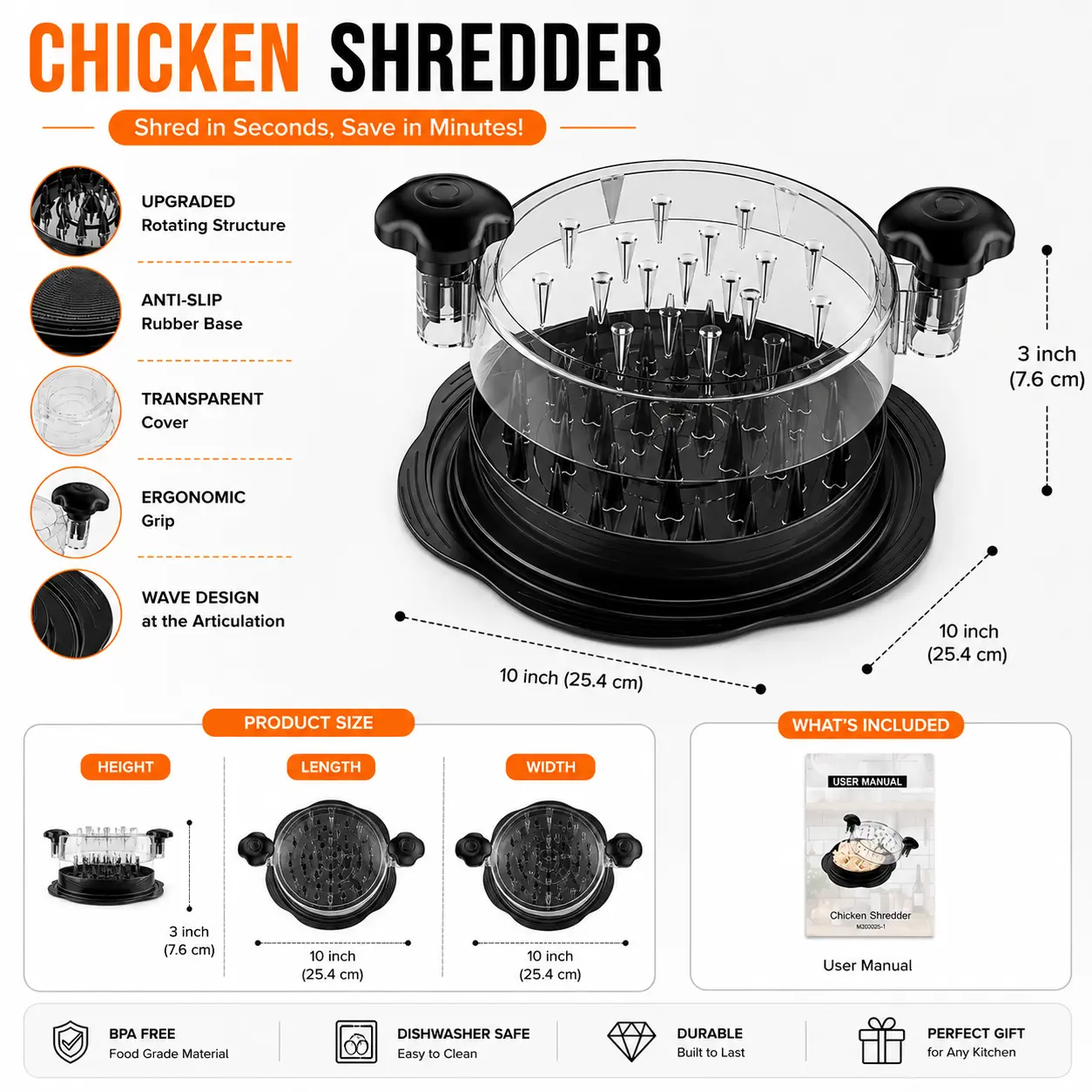 Generic Meat Shredder Utensils - Viral Chicken Shredding Tool, Shreds Meat in 10 Seconds, Eliminates Hand Pain, Easy-to-Use Kitchen Must-Have