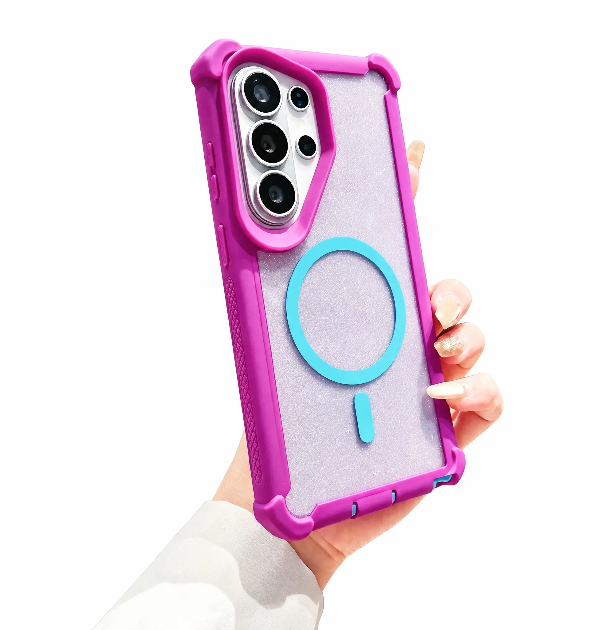 For Samsung Galaxy S26 S25 S24 S23 S22 S21 Ultra Plus Sparkly Magnetic Phone Case MagSafe Compatible Dual Layer Shockproof Anti-Slip Glitter Protective Cover for Women Girls