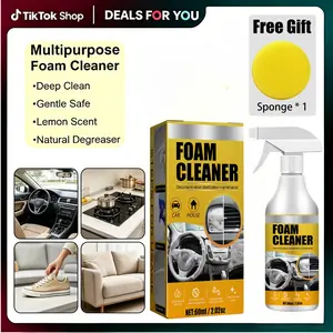60ml 4-in-1 Multipurpose Fresh Lemon Foam Spray Cleaner with Foam Sprayer, Heavy-Duty Deep Cleaning Dirt Lifter & Odor Reducer, Car Detailing Products Chemicals for Car Interior Detailing & Sofa Stain Removal
