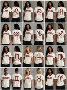 Zodiac Soccer Jersey Shirt Unisex V-Neck Star Sign Athletic Tee Retro Varsity Constellation Graphic Top Birthday Gift for Men Women All 12 Signs Aries Taurus Gemini Cancer Leo Virgo Libra Scorpio