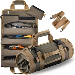 The Roll Up Tool Bag Organizer Gifts for Dad. Heavy Duty Motorcycle Tool Roll Bag Organizer. Portable Rollup Toolbag w/Detachable Pouches - Tools Bags Mens gifts for him - Mechanic & Electrician