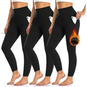 3 Pack Fleece Lined Leggings Women with Pockets -Warm Winter Yoga Pants for Women Thermal Running Workout LeggingsFFMotionModeDD17CoreComet