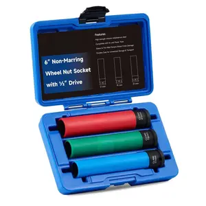 1/2" Drive Lug Nut Socket Set, Metric 17 19 21 mm/ SAE 3/4 13/16 7/8 15/16 in. Wheel Socket Set, 3/5/8pc Impact Lug Nut Socket Set, Thin Wall Lug Nut Socket Set with Colored Protective Covers, Limited Time Deal
