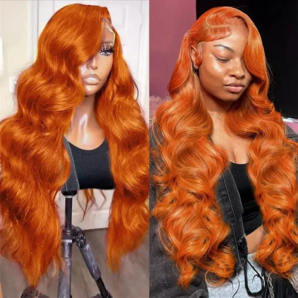 13x6 Ginger Orange Lace Front Wigs Human Hair 180% Density Body Wave #350 Copper Red Colored Human Hair Wigs for Black Women Pre Plucked HD Transparent Lace Wigs