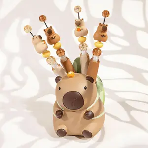 2 minimalistic capybara design gel pens, quirky style with beads ingot theme, cute style, smooth non stop ink, quick drying, DIY learning office writing, black high capacity gel pens