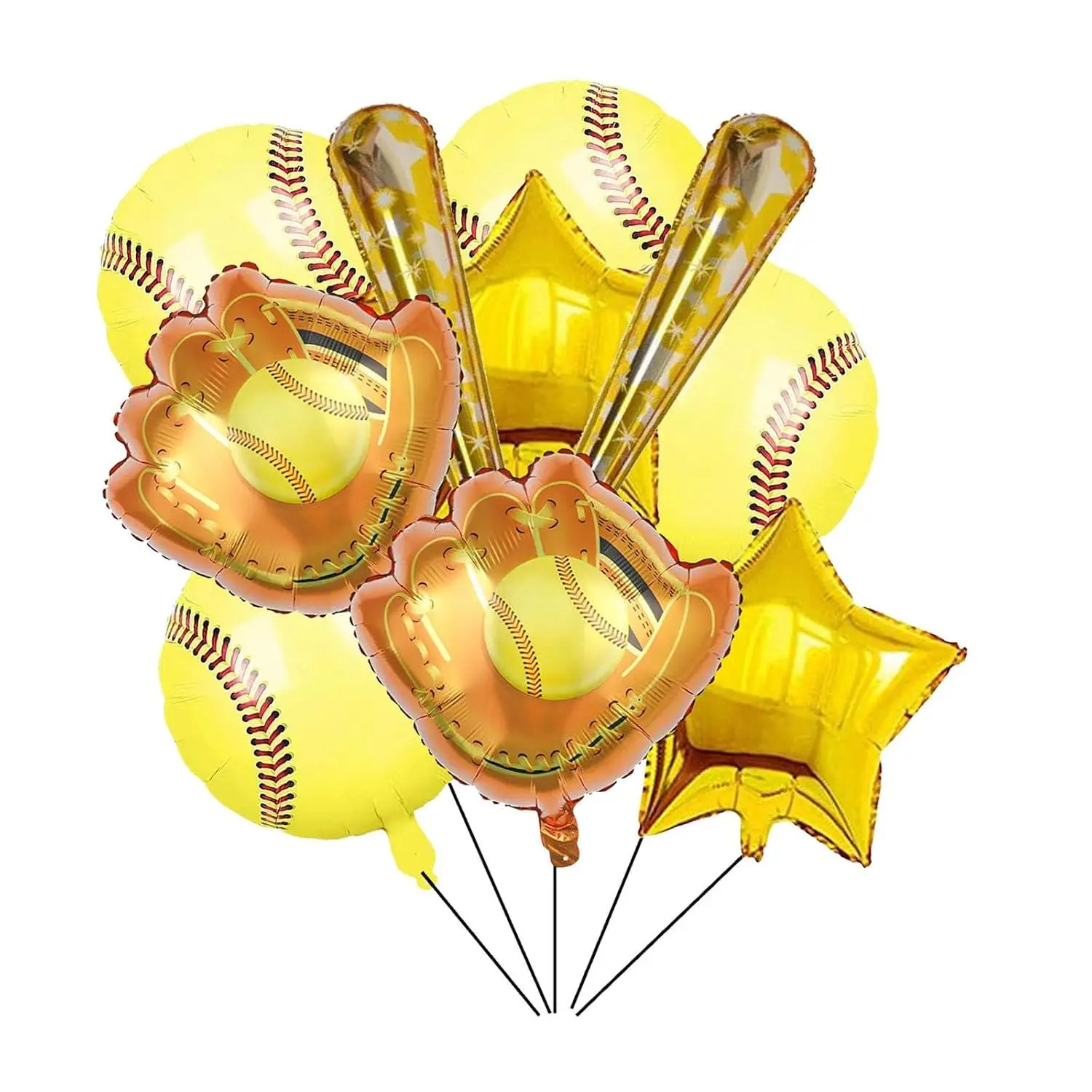 10Pcs Softball Foil Balloons Softball Party Favors Round Balloons Sports Themed Party Backdrop For Birthday Boys Girls Decorations