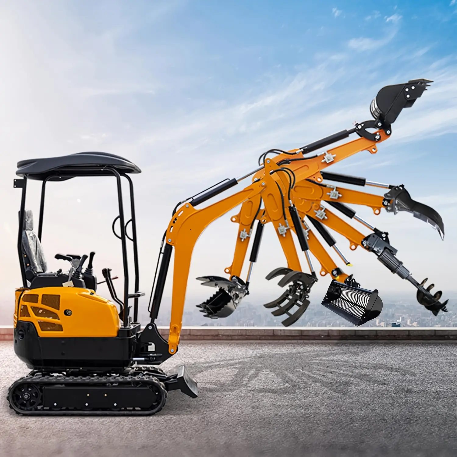 Mini Excavator Attachments 8pcs with Narrow Bucket, Ripper, Rake, Auger, Grapple, Quick Hitch, Screening Bucket for Small Digger, Mini Excavator Accessories Kit USA Stock