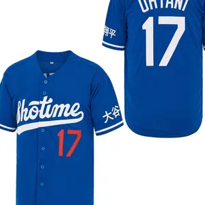 Men's #17 number Baseball Jersey Dhtani Embroidery Blue baseball clothing button closure outfit sport fan gift high quality figure print