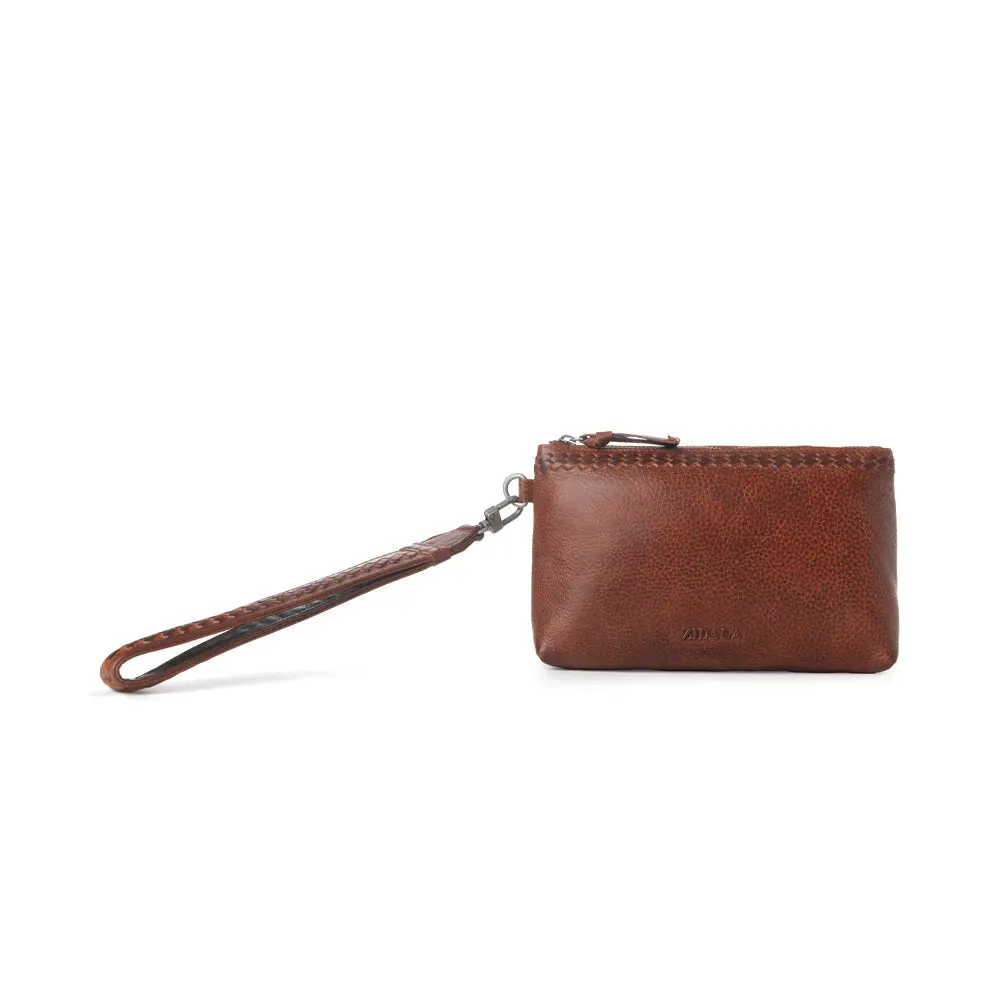 Women's Myra Zidana Ethel Mini Veg-Tanned Leather Wristlet, Fashionable Versatile Purse, Redwood Color