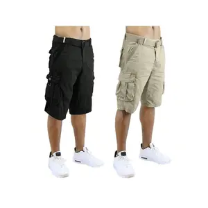 2-Pack Men's Distressed Cotton Cargo Belted Shorts Menswear Tropical