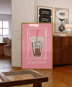Little Treat Poster, Retro Kitchen Decor, Disco Kitchen Art, Coquette Wall Art, Bar Cart Art, Girl Dinner Print, Iced Coffee Wall Art, Dorm