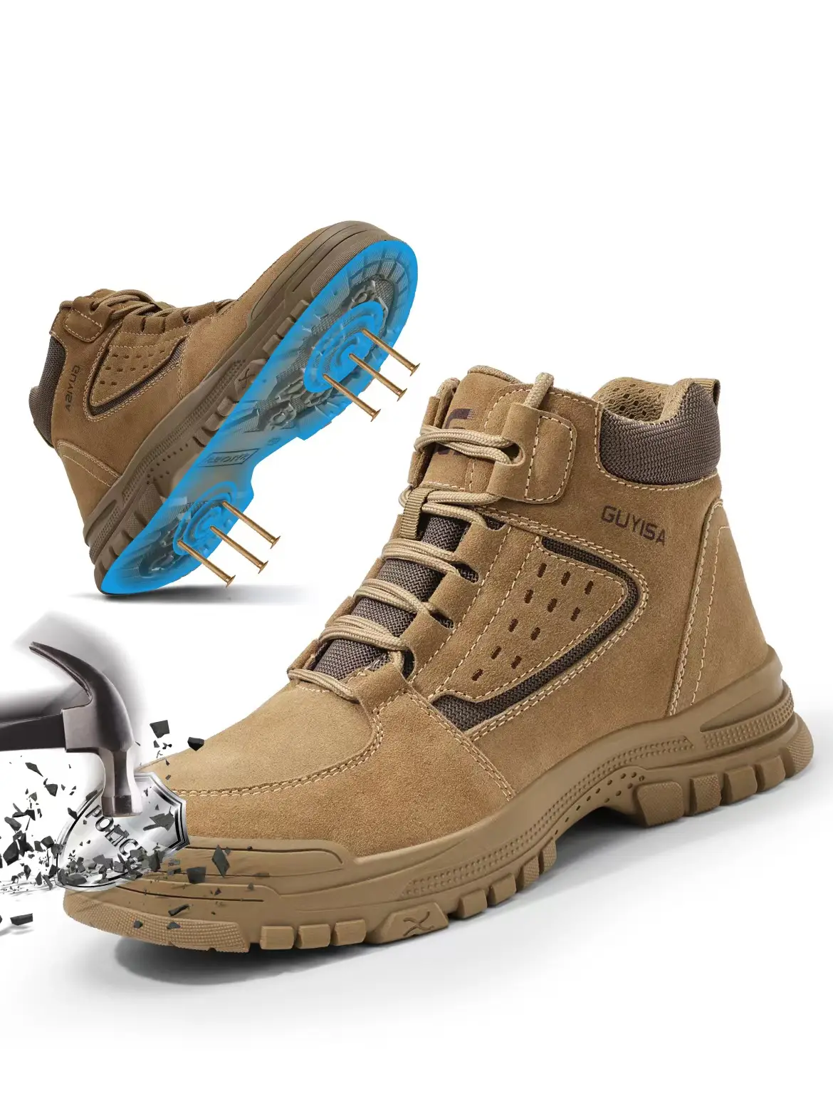 RUMFEN Men's Wear-resistant High-top Steel Toe Work Sneakers - Durable Protection, Advanced Non-Slip Traction - Comfortable & Stylish Shoes for Daily