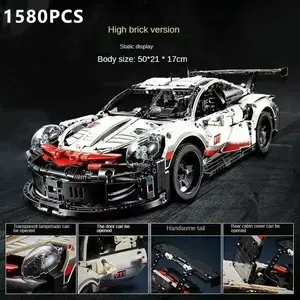 1:10 Scale 911RSR Tech Racing MOC Block Car High Brick Version | 1580PCS Adult Building Block Model | Perfect Birthday Gift for Car Lovers