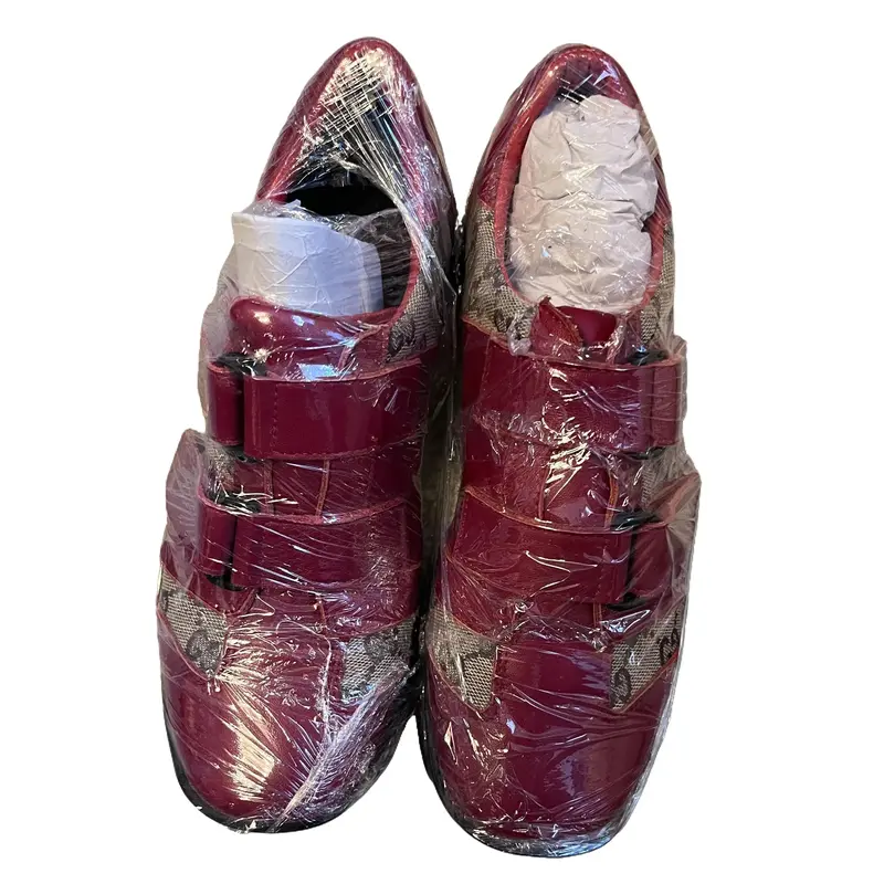 Pre-Owned Gucci Monogram Sneakers with Red Leather Size 7