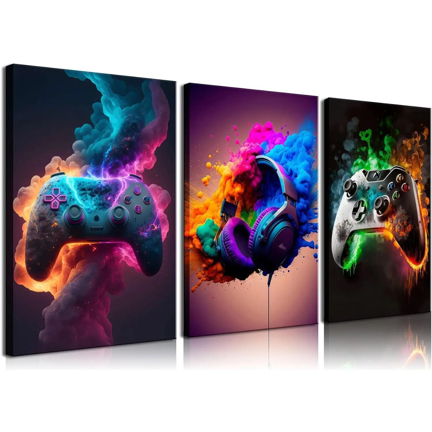 Gaming Room Decor Wall Art, Video Gaming Theme Decor Gaming Room Wall Art, Gaming Canvas Posters for Teen Boys Room Framed 16x24in Set of 3