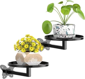 [Gaoymsym] 2-Pack Butterfly Rotating Window Plant Shelves with Heavy Duty Black Metal Floating Stands (pots not included) - Indoor Home Decor Flower Pot Holders, Living Room Window Decorations, Wall Display Products, Spring Refresh Gift