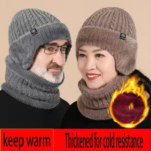 Men's Winter Warm Knitted Hat, Fleece Lined Thick Ear Protection, Anti-Frosting Neck Warmer, Elderly Men's Beanie Cap for Cold Weather
