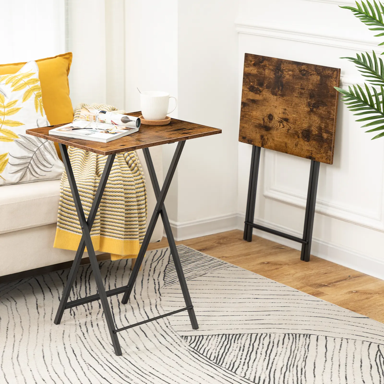 HOOBRO Set of 2 Side Industrial Snack Tables for Eating at Couch, Folding TV Tray Tables, Table for Small Space, Stable Metal Frame, Easy Assembly, Space Saving #SummerVibes