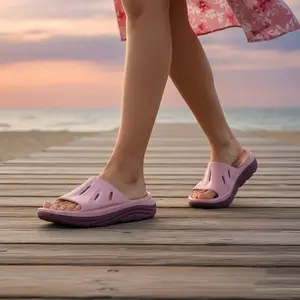 Women & Men Recovery Slides - Thick Cushion Plantar Fasciitis Sandals with Arch Support, Lightweight Non-Slip Breathable Athletic Slippers for Sports & Yoga