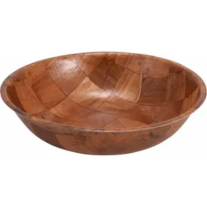 Wooden Woven Salad Bowl, 10-Inch, Brown