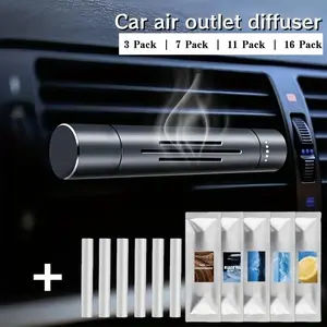 3/7/11/16 PCS Car Air Freshener Set, 1 Alloy Metal Vent Clip Diffuser + 2/6/10/15 Solid Scent Refill Sticks, Long Lasting New Car Scent Fragrance Odor Eliminator, Car Aroma Diffuser for Car Home Wardrobe Bathroom