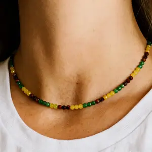 Triple Prosperity Choker | Citrine Tiger Eye Green Aventurine Healing Crystal Necklace Dainty Beaded Choker Wealth Manifest for Women Gift Thoughtful Gift