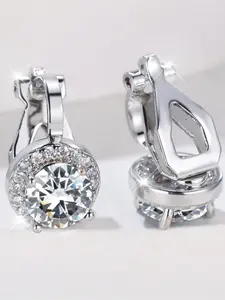 Mystic Rainbow Synthetic Crystal Round Stone Clip Earrings For Women Rose Gold Silver Color Multicolor Zirconia Jewelry Simple Fashion Gifts Solitaire Earrings