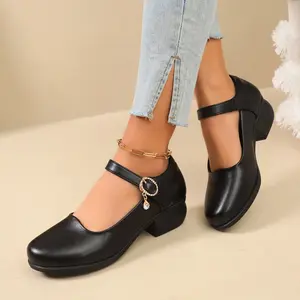 CushHide Women's Chunky Heel Loafers with Buckle, Comfortable Mid Heel Dress Shoes, Lightweight Breathable Work Shoes for Women