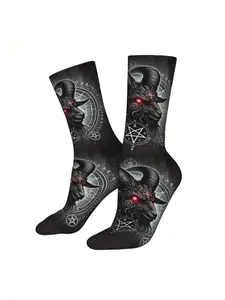 Satanic Baphomet Leviathan Cross Sock Printed for Man Polyester, Alternative Style, Gothic Fashion, Statement Sock, Satanic Design, Polyester Fabric, Highquality Print, Printed Socks, Graphic Socks, Men's Fashion, Occult Followers