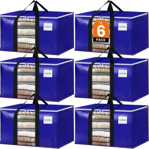 BlissTotes 6 Pack Moving Bags – 24 Gallon Storage Bags with Clear Window, Handles & Zippers
