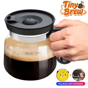 TINY BREW 16 Oz Coffee Pot Mug – Mini Coffee Pot Cup with Spill-Proof Lid, Heat-Resistant Borosilicate Glass, Large Capacity Coffee Mug – Perfect Mother’s Day Gift for Mom & Coffee Lovers