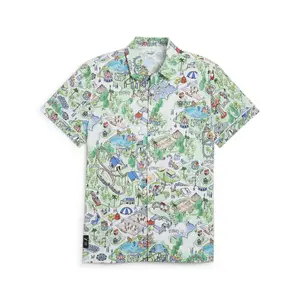 PUMA Mens The Fairgrounds Resort Graphic Collared Short Sleeve Button Up Shirt Casual Tops Casual - Multi