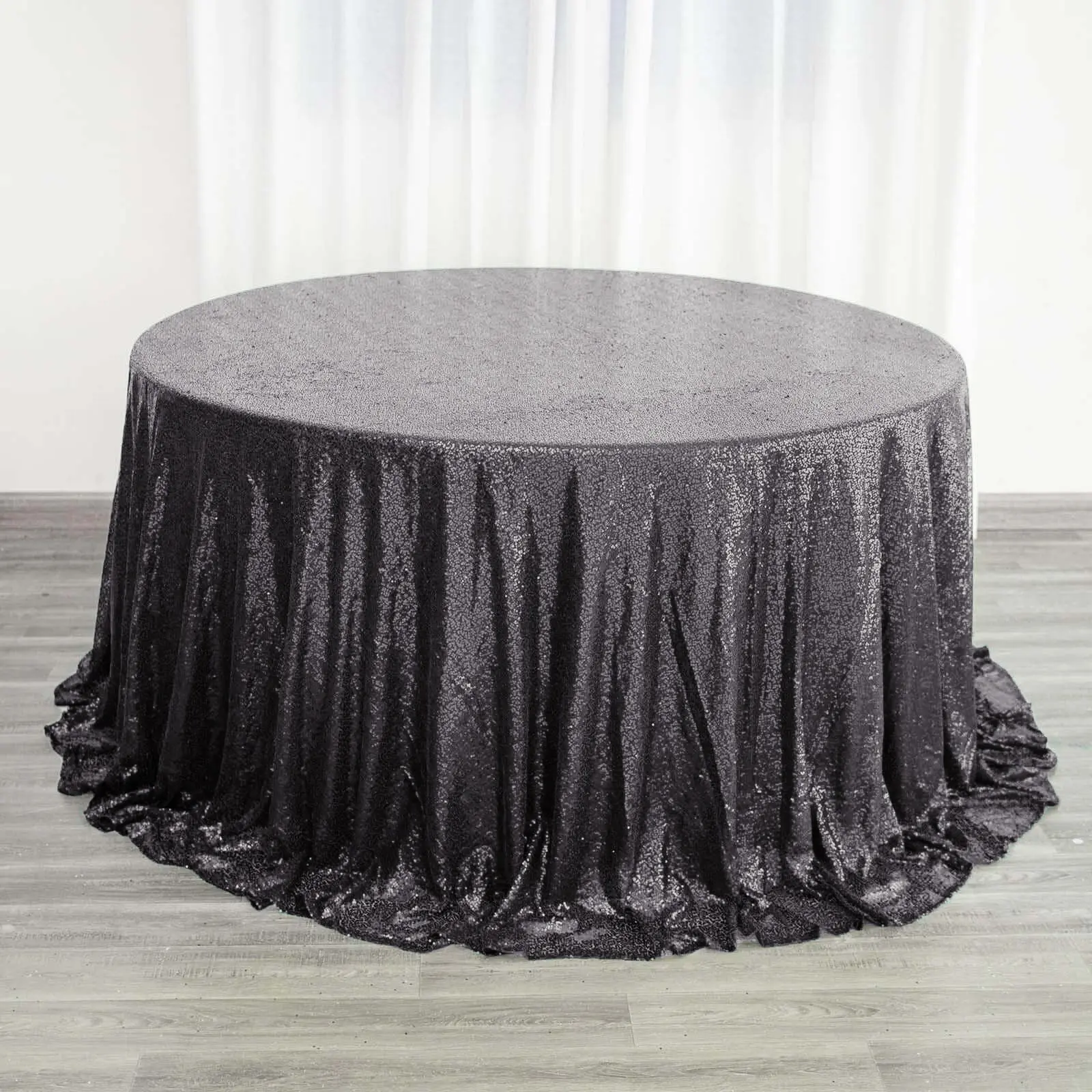 Black Sequin Round Tablecloth (132 in), Seamless Twinkling Finish Table Cover for Party Decoration Supplies, Festival Decor, Decor Accessories, Any Themed Events