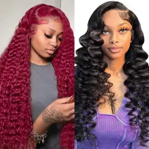 [Combo sale 26"&26"]" get 2 wig ” 13x4 99J Jerry Curly Lace Front Wigs Human Hair with Baby Hair 180% DensityStraightHuman Hair Wigs for Women
