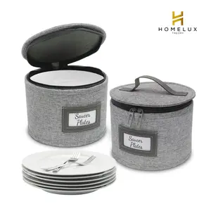 HOMELUX THEORY Saucer Storage with Lid, 2pcs Hard Shell China Storage Containers, Heavy Duty Dinnerware Storage Box with 24 Felt Pads and Thick Surface for Dishes and Dinner Plate, Move Out Essentials