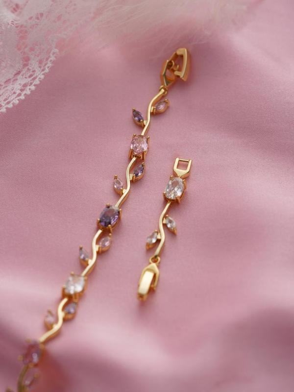 Gold Pastel Tulip Floral Bracelet-18K Coquette Flower Bracelet- Pink & Lilac Crystals – Fairytale Inspired Jewelry Gift for Her