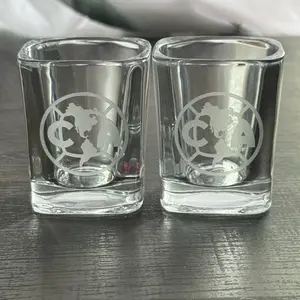 Set of 2 America Laser Engraved Frosted 2oz Square Shot Glasses Premium Quality Durable Frosted Finish