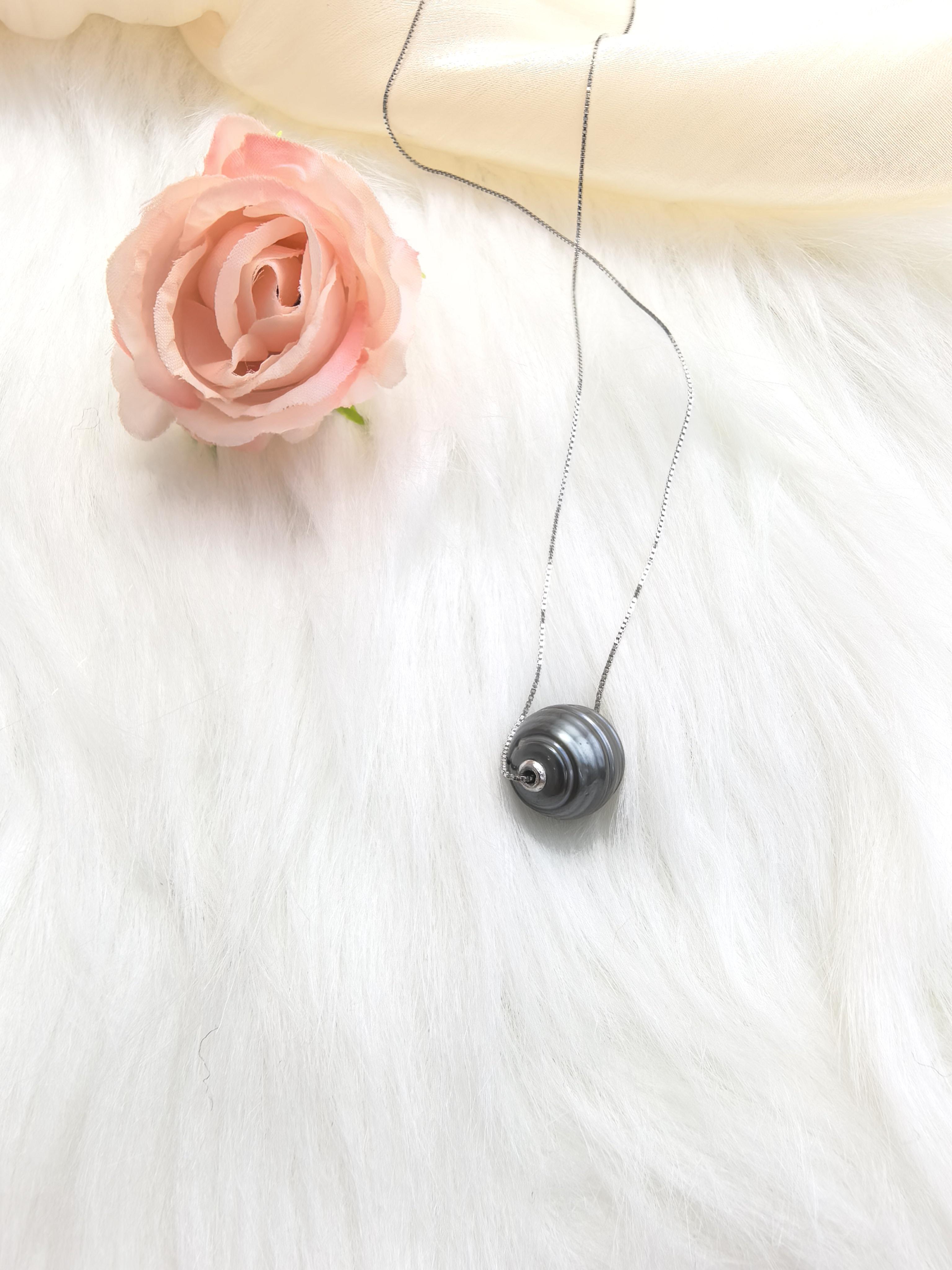 Sea Water Tahitian Pearl LULUTONG Necklace 18" S925 Chain Adjustable Necklace Pearl Size:13mm-15mm