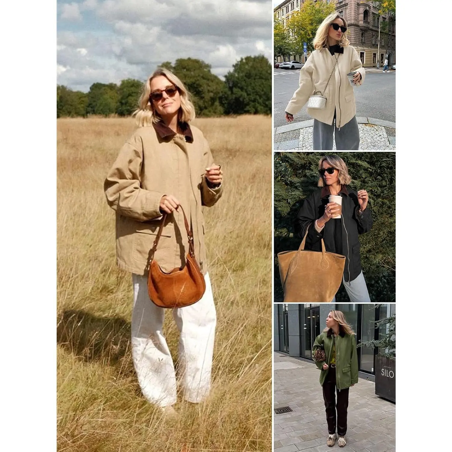 Womens Oversized Barn Jacket Zip Up Military Safari Jackets Fall Color Block Vintage Trench Coat with Pockets