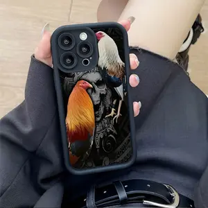 Cool Humorous Skull Two Roosters Pattern Design Case for iPhone 16 15 14 Pro Max 13 12 11 XR XS Plus Shockproof Camera Protective Durable Silicone Cover Smartphone Cellphone
