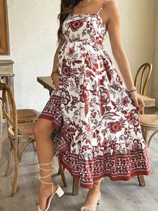 Maternity Floral Slip Dress - Casual Pregnancy Comfort, Summer Vacation Essential
