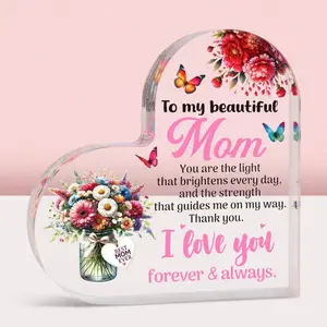 Mom Gift Mother Birthday Presents Acrylic Heart Plaque Sign Gifts for Mom from Son Daughter 3.9 x 3.9 inch Table Decoration Decor for Home Office