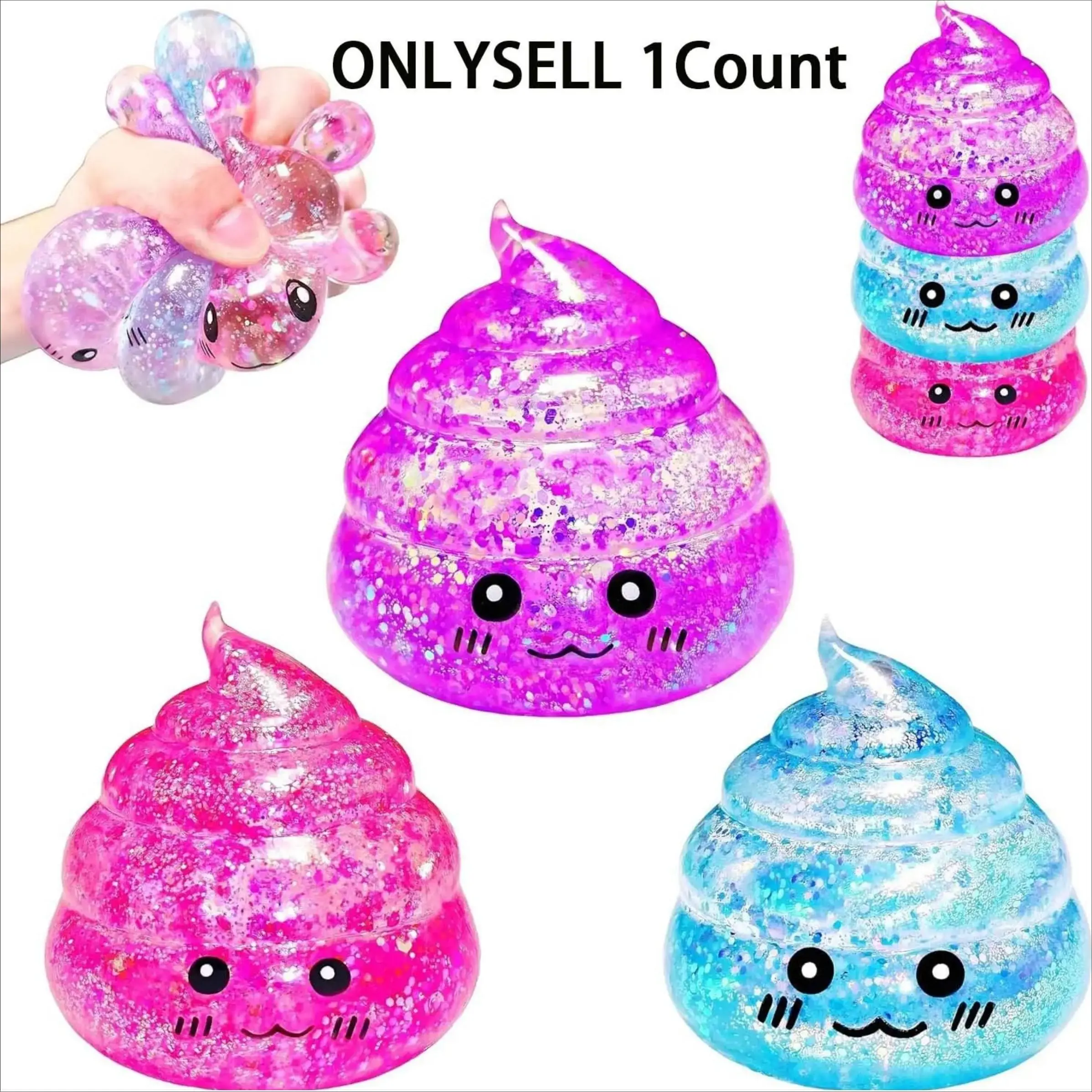 Glitter Poop Squishy Ball Hand Strengthener - Soft Decompression Squeeze Toy, Stress Reliever, Anxiety Fidgets, ADHD Fidgets, Funny Novelty Sensory Gag Gift for Teen Girls, Toys for Grown Ups